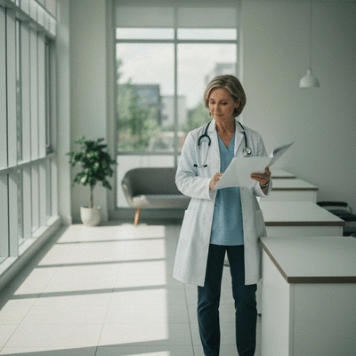 Healthcare professional in a bright modern medical facility