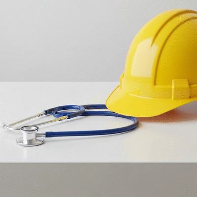 Modern medical equipment and construction tools on a clean surface representing diverse industries